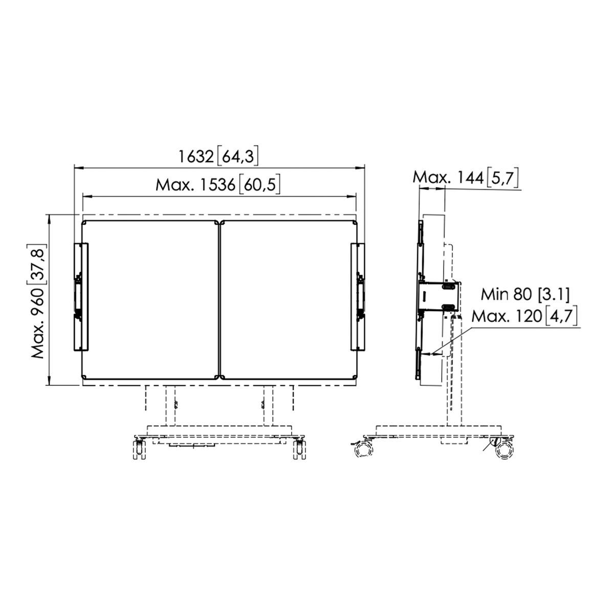 Vogels RISE A226 - 2x65" whiteboards set with adjustable hinges for a RISE floor stand or trolley