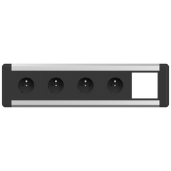 2F80E4A1 Level-E 4xFrench Belgian socket 1xIMP slot, Black fascias & end caps, Silver body, Colour: Black (Fascia/End Cap), Silver (Body)