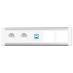 2F81E2A5 Level-E 2xFrench Belgian socket 1xUSB A+C charger 2xIMP slot, White fascias & end caps, Silver body, Colour: White (Fascia/End Cap), Silver (Body)