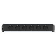 2M20F6A0 Link Series Power Module with 6xSchuko Socket, Black Fascia and Silver Body, Colour: Black (Fascia/End Cap), Silver (Body)