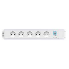 2M21F5F3 Link Series Power Module with 5xSchuko Socket/1xSC (A+A), White Fascia and Silver Body, Colour: White (Fascia/End Cap), Silver (Body)