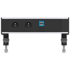 2A20E2F4 Flexi 2xFrench Belgian socket 1xUSB A+A charger 2.4A max 1xIMP slot, Black fascias & end caps, Silver body, Colour: Black (Fascia/End Cap), Silver (Body)