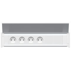 2G01F4A2 Level-C Series Power Module with 4xSchuko Socket/2xIMP Slot/White Fascia/End Cap, Colour: White (Fascia/End Cap), Silver (Body)