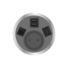 2F22F1G7 Port El Series Power Module with 1xSchuko Socket/1xSC (A+A)/1xRJ45/Cat6A/1xHDMI, Grey, Colour: Grey