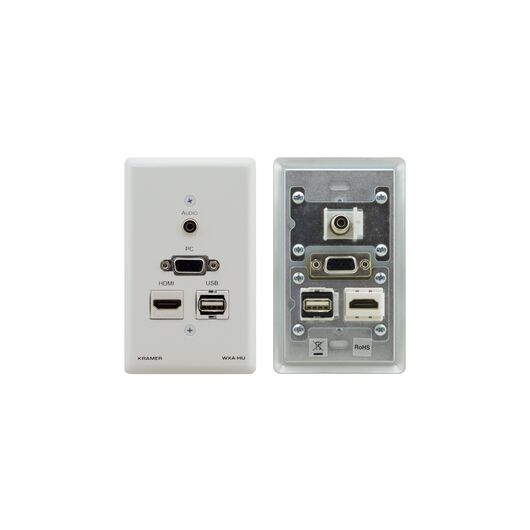 WXA-HU/US(W) Passive Pass–through Wall Plate, 15 Pin HD (F), HDMI (F), USB (F), 3.5mm (F), US, White, Colour: White