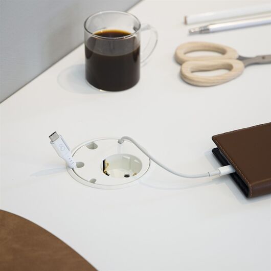 935-PD11W Table surface built-in power socket with 4 cable through holes, 3 levels for adjustment, white, 2 image