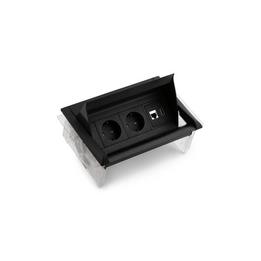 2F0BF4A2 Power Module with 4xSchuko Socket/2xTunnel, Black, Colour: Black (Fascia/End Cap), Black (Body)