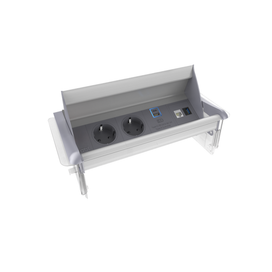 2F02E2B0 Aero Flip series power station with 2 power sockets and 4 slots for IMP modules, silver and grey