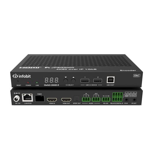 iSwitch 2000D-T AV over IP Encoder, HDMI 4K60 JPEG 2000 KVM, Dante, Tx, 2 image