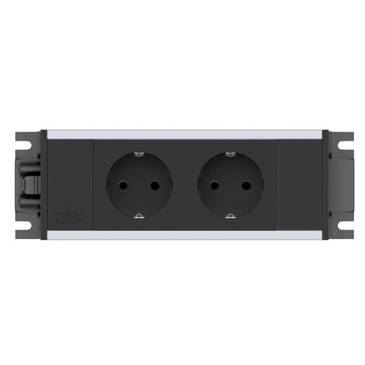 2M20F2A0 Link Series Power Module with 2xSchuko Socket, Black Fascia and Silver Body, Colour: Black (Fascia/End Cap), Silver (Body)