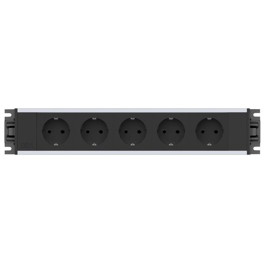 2M20F5A6 Link Series Power Module with 5xSchuko Socket/3 Pole Connector, Black Fascia and Silver Body, Colour: Black (Fascia/End Cap), Silver (Body)