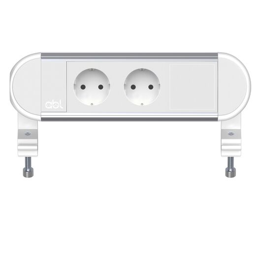 2A01F2A1 Chroma Series Power Module with 2xSchuko Socket/1xTunnel, White Fascia and Silver Body, Colour: White (Fascia/End Cap), Silver (Body)