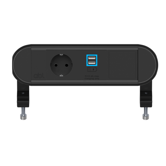 2A0BF1F4 Power Module with 1xSchuko Socket/1xUSB (A+A) Charger/1xIMP Slot/Black Fascia/End Cap, Colour: Black (Fascia/End Cap), Black (Body)