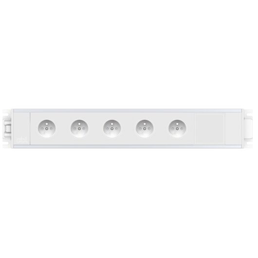 2M21E5A1 Link 5xFrench Belgian socket 1xIMP slot Power entry via 3 Pole connector, White fascias & end caps, Silver body, Colour: White (Fascia/End Cap), Silver (Body)