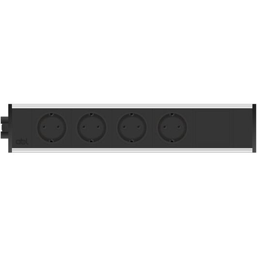2M20F4A1 Link Series Power Module with 4xSchuko Socket/1xTunnel, Black Fascia and Silver Body, Colour: Black (Fascia/End Cap), Silver (Body), 3 image