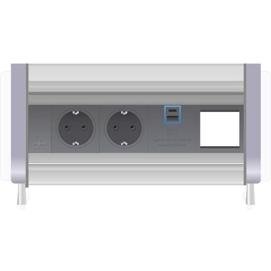 2F02F2A4 Aero Flip Series Power Module with 2xSchuko Socket/1xSC (A+C)/1xTunnel, Grey, Colour: Grey (Fascia/End Cap), Silver (Body), 2 image