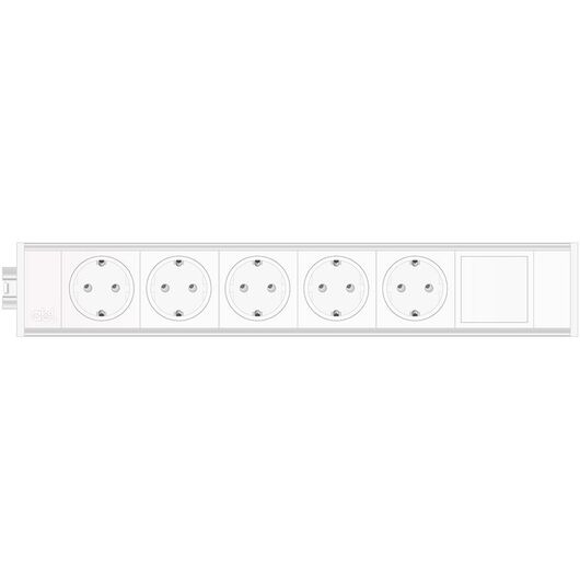 2M21F5A1 Link Series Power Module with 5xSchuko Socket/1xTunnel, White Fascia and Silver Body, Colour: White (Fascia/End Cap), Silver (Body), 3 image