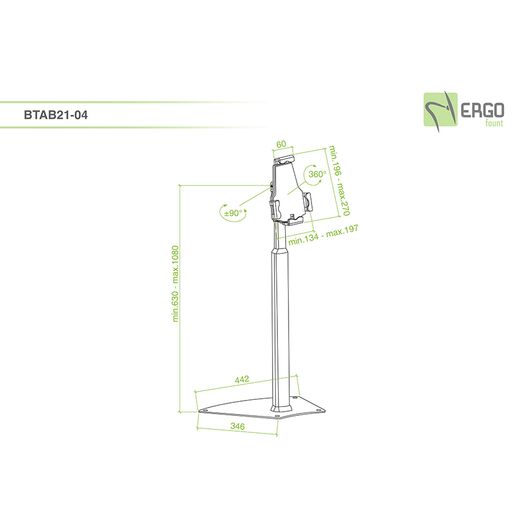 BTAB21-04 Floor Tablet Stand, Black, up to 108cm height, 2 image