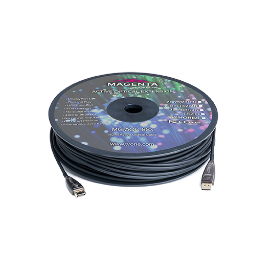 MG-AOC-883-40 Active Optical Cable, DisplayPort 1.4, Black, 40m, Low Smoke Zero Halogen, Length: 40
