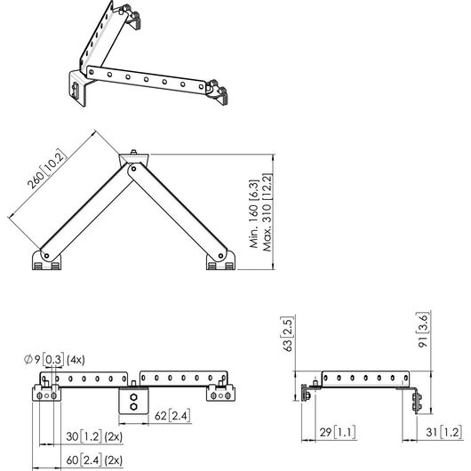 PFA 9144 Wall Support Sliding Bracket Short Basic Kit, Black, For PUC 29xx Pole, 2 image