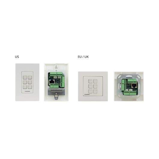 RC-206/EU-80/86(W) 6-button I/O Control Keypad, EU & UK–size with EU & UK White Frames, Colour: White, Version: EU 80/86 Version