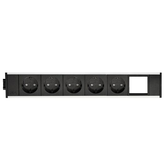 2M20F5A1 Link Series Power Module with 5xSchuko Socket/1xTunnel, Black Fascia and Silver Body, Colour: Black (Fascia/End Cap), Silver (Body), 4 image