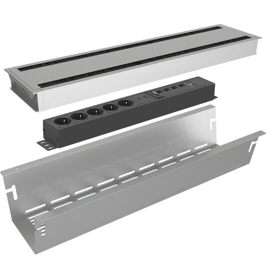 9704050202 Axessline Conference - Kit including PDU, large, silver, Connector Type: Schuko, USB, Cable Length: 2, Colour: Silver