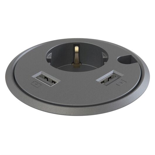 9358051409 Powerdot 14 - 1 socket type F, 2 USB-A charger 12W, 1 cable grommet, GST-18i3, black, Connector Type: USB, Cable Length: 1.2, Colour: Black, 2 image