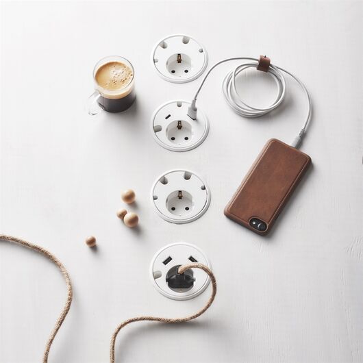 9358001001 Powerdot 10 - 1 socket type F, 4 cable grommet, white, Cable Length: 1.2, Colour: White, 4 image