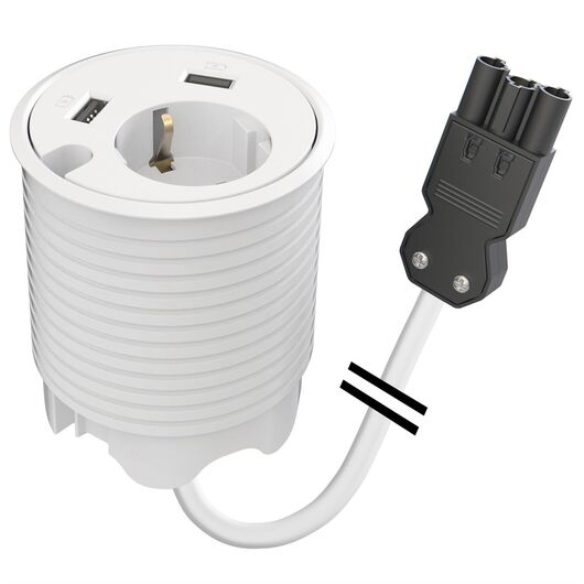 9358051401 Powerdot 14 - 1 socket type F, 2 USB-A charger 12W, 1 cable grommet, GST-18i3, white, Connector Type: USB, Cable Length: 1.2, Colour: White