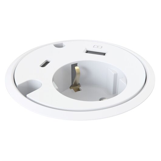 9358001601 Powerdot 16 - 1 socket type F, 1 USB-C port, 1 USB-A charger 12W, 2 cable grommet, white, Connector Type: USB, Cable Length: 1.2, Colour: White
