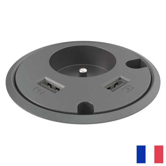 9358301409 Powerdot 14 - 1 socket type E, 2 USB-A charger 12W, 1 cable grommet, black, Connector Type: USB, Cable Length: 1.2, Colour: Black, 2 image