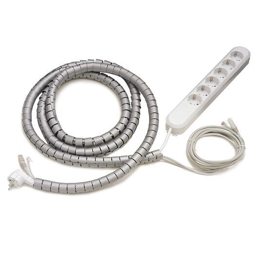 9263003202 Cable Collect - 6 socket type F, 2 data, 3.0 m cable length, cable tube, grey, Height: 3, Colour: Grey