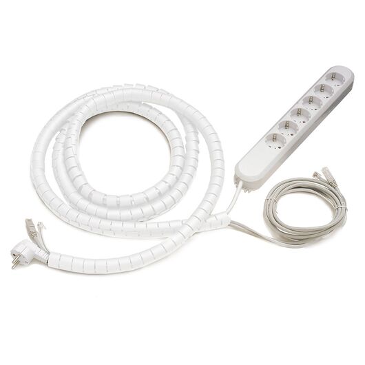 9263003201 Cable Collect - 6 socket type F, 2 data, 3.0 m cable length, cable tube, white, Height: 3, Colour: White